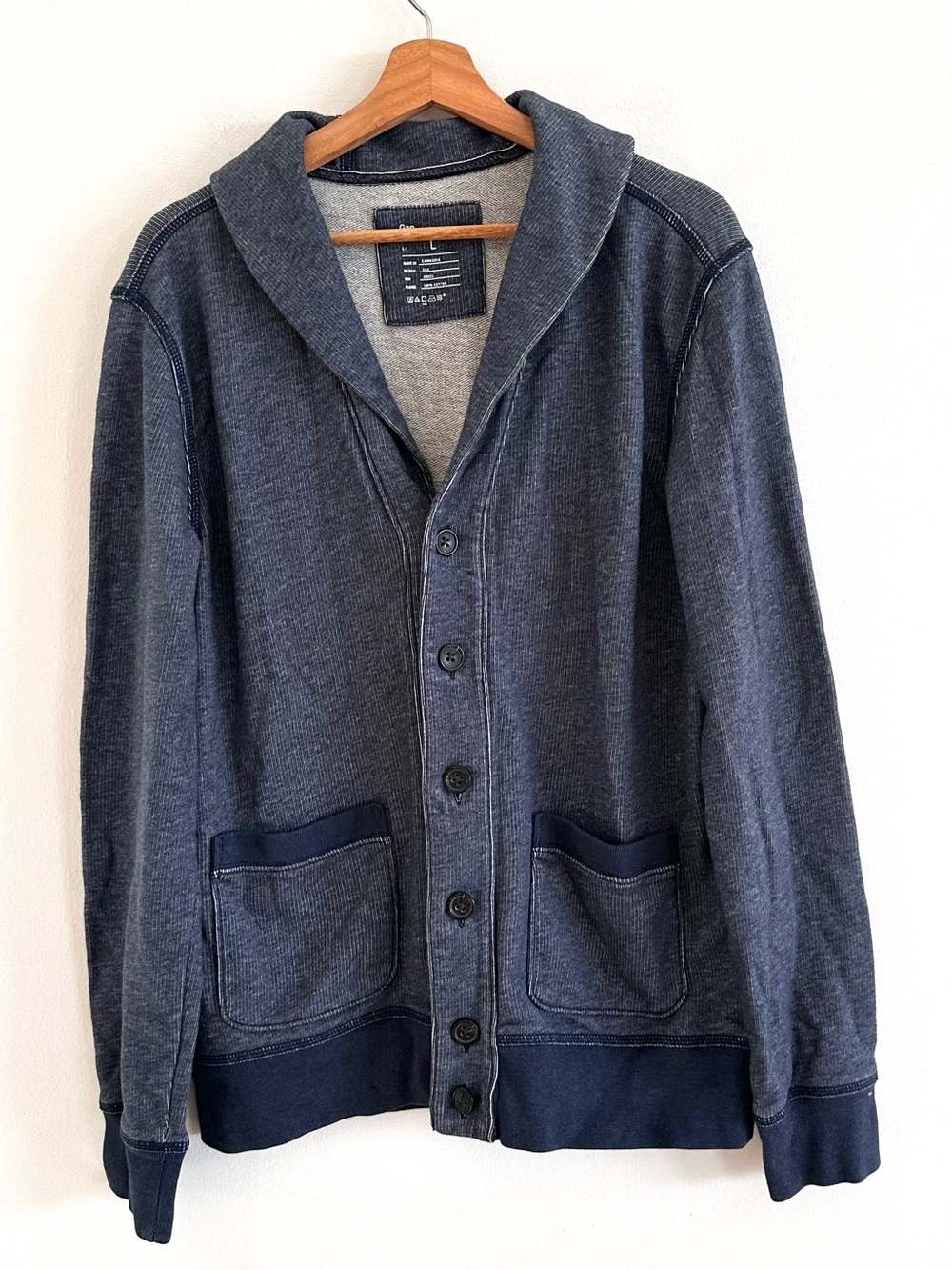 GAP Men’s Terry Shawl Collar Grandpa Cardigan Denim Wash Blue Button L